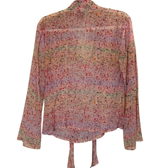 Johnny Was Silk Multi Color Tie-Front Blouse - Red, Green, Yellow sz M - Picture 4 of 11